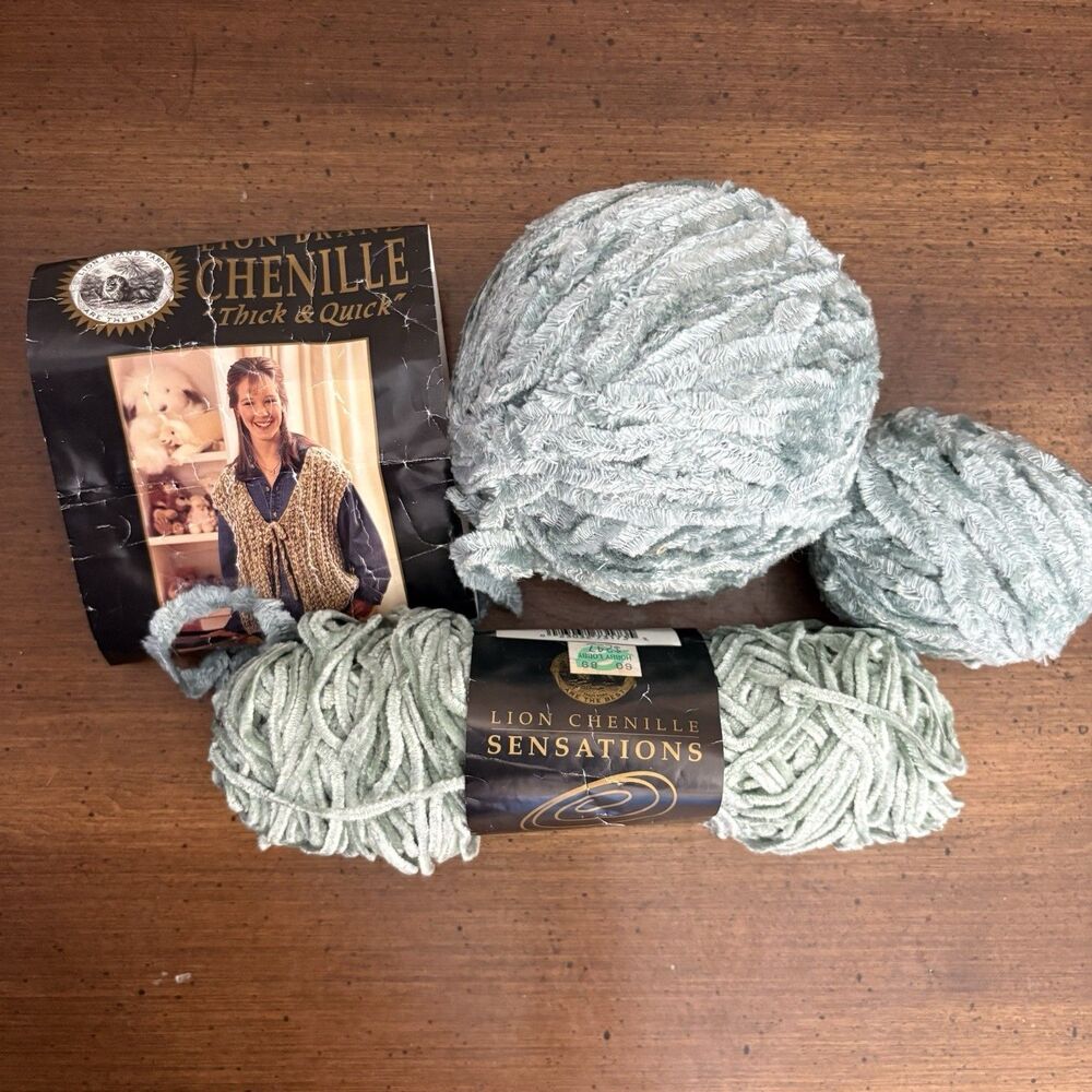 Lion Brand Chenille Yarn Seaspray & Sage Blue Green